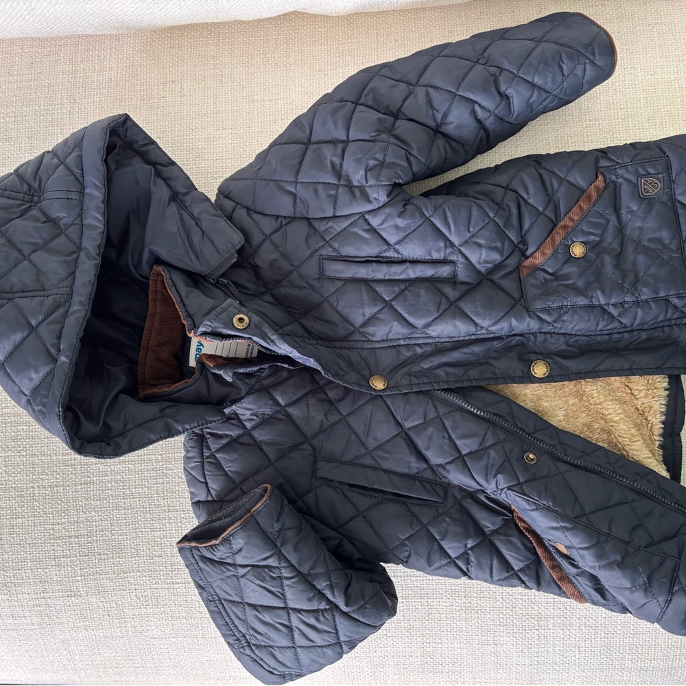 Mayoral Quilted Jacket with Brown Corduroy Trim
